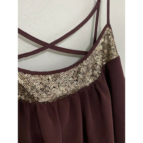 Mossimo Sequin Cami Top Small Maroon Spaghetti Strap Layered - Picture 6 of 9